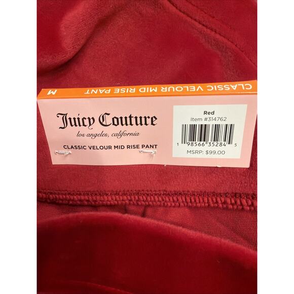 NWT Juicy Couture Red Velour Track Pants Medium Rhinestone Juicy Logo - Picture 5 of 10